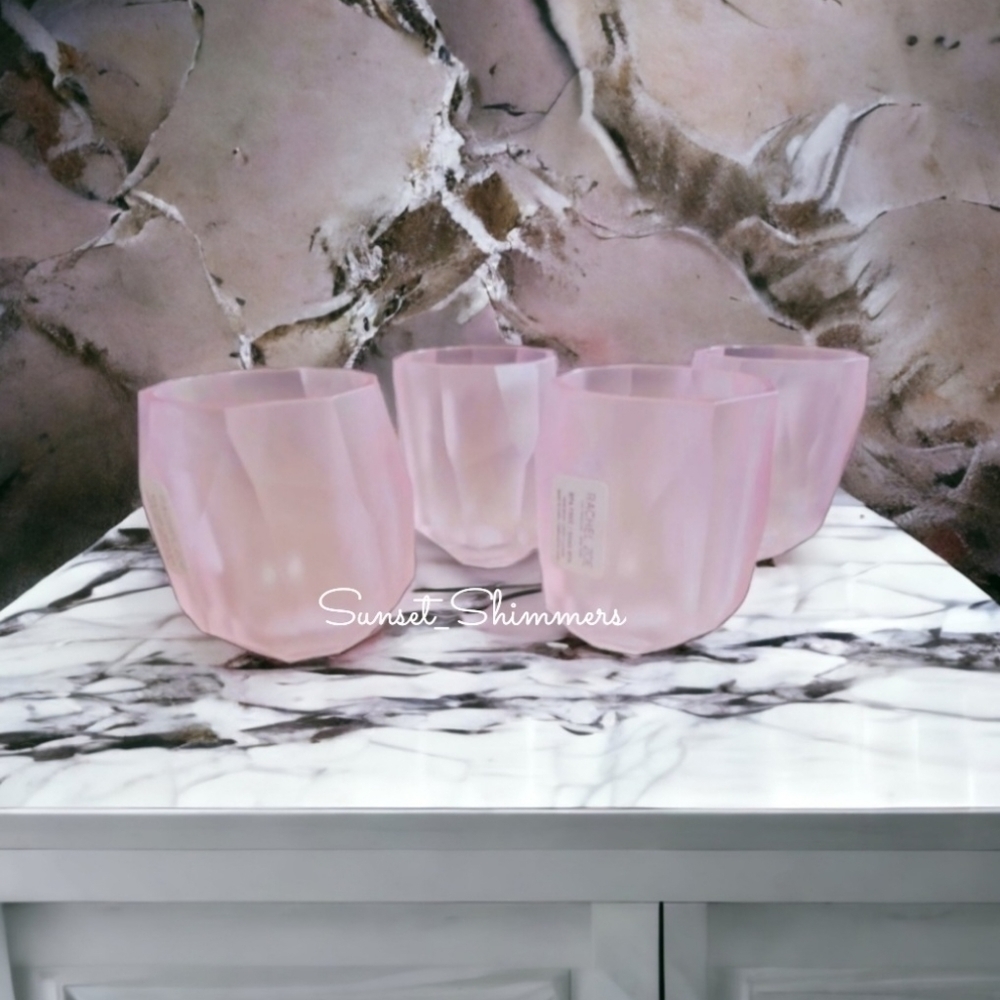 4pc RACHEL ZOE Frosted PINK ACRYLIC CRYSTAL TUMBLER Drink GLASS SET Christmas - Picture 3 of 6